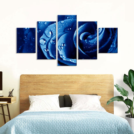 "Rain Drops on Blue Rose Canvas Wall Art