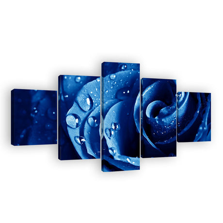 "Rain Drops on Blue Rose Canvas Wall Art