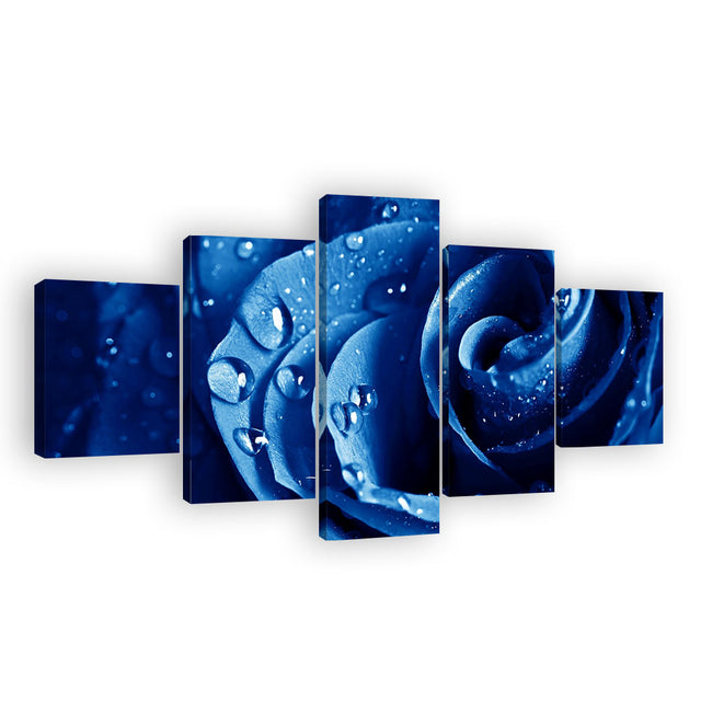 "Rain Drops on Blue Rose Canvas Wall Art