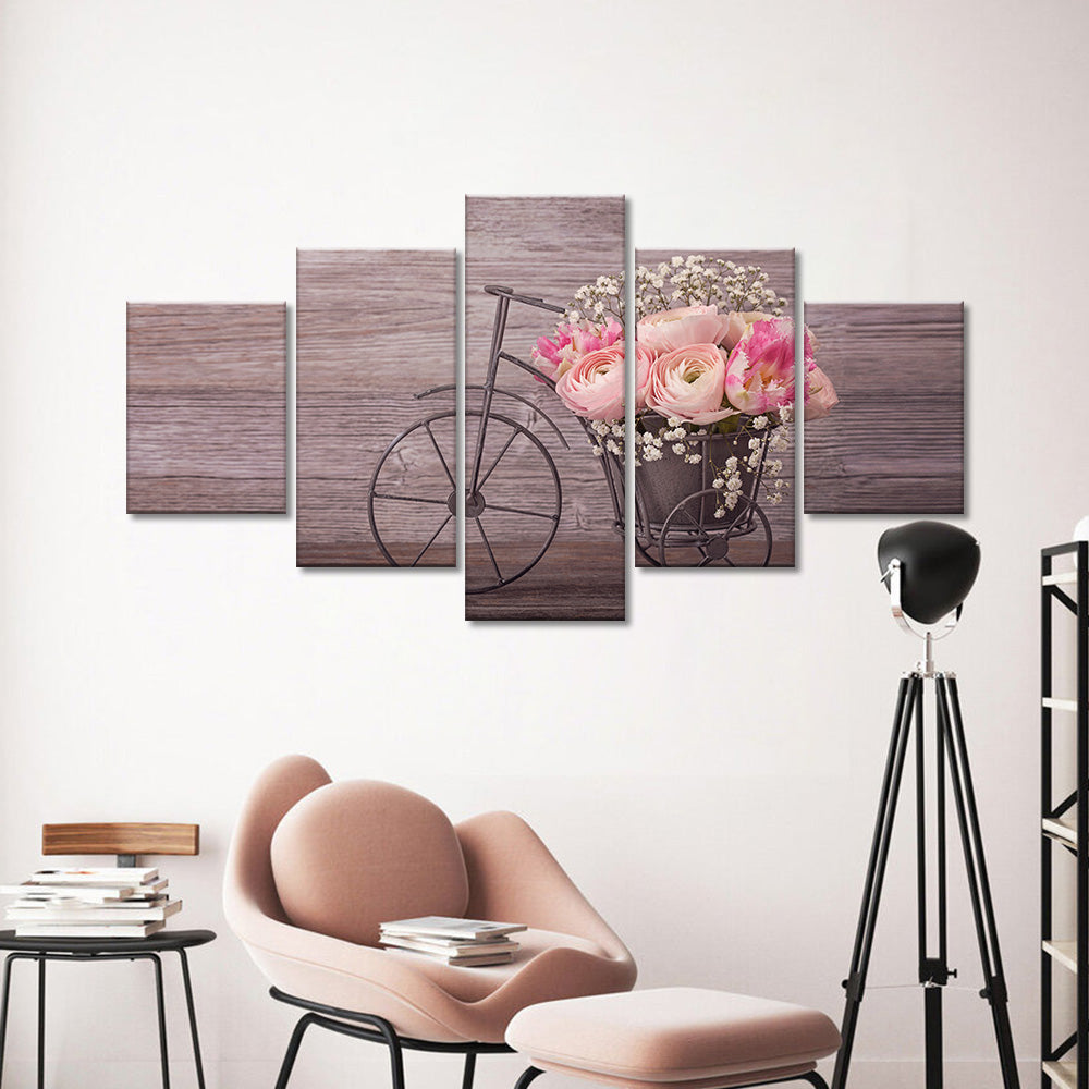 "Ranunculus Flowers in Bicycle Vase" Canvas Wall Art