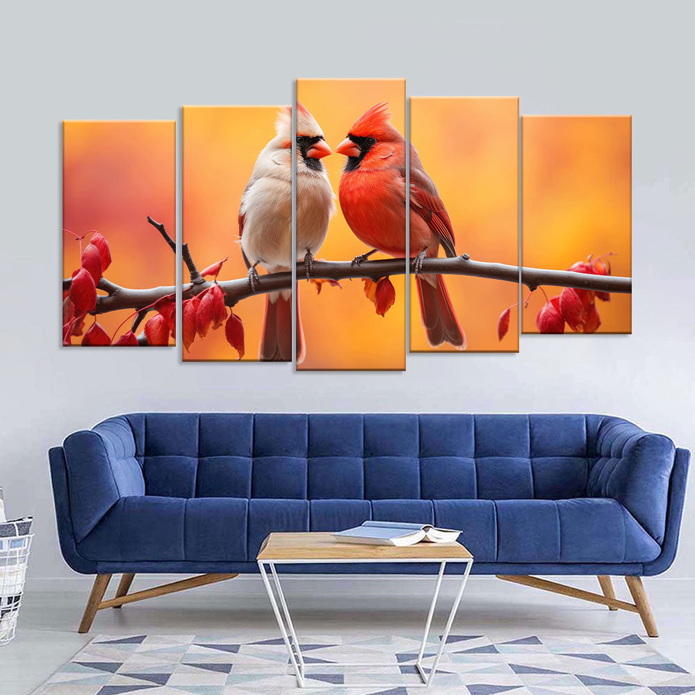 Red Cardinal Couple Canvas Wall Art