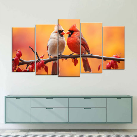 Red Cardinal Couple Canvas Wall Art