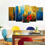 Red Flower in Gold and Blue Canvas Wall Art