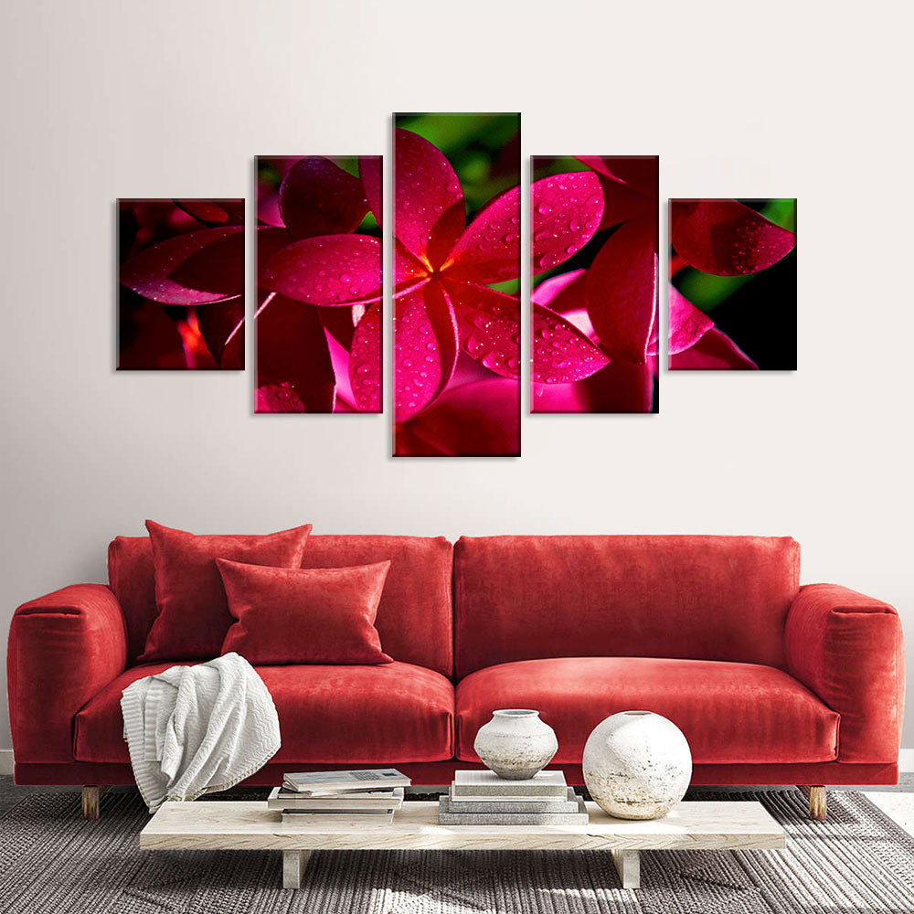 Red Plumeria Flowers Canvas Wall Art