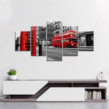 Red Bus In London Street Canvas Wall Art