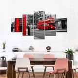 Red Bus In London Street Canvas Wall Art