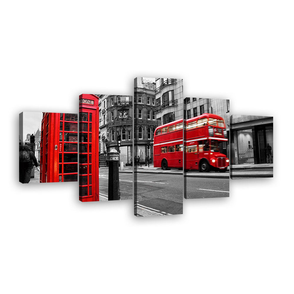Red Bus In London Street Canvas Wall Art