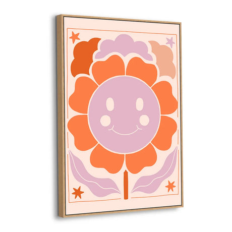 Retro Sunshine Smile Flower Canvas Wall Art