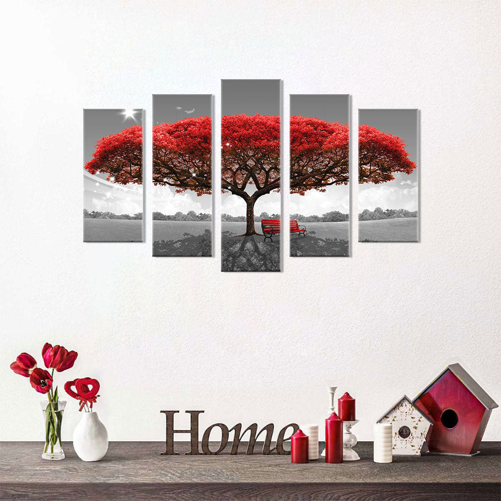 Romantic Red Tree Canvas Wall Art