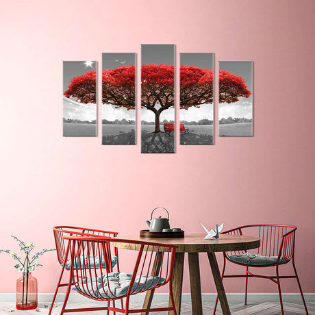 Romantic Red Tree Canvas Wall Art