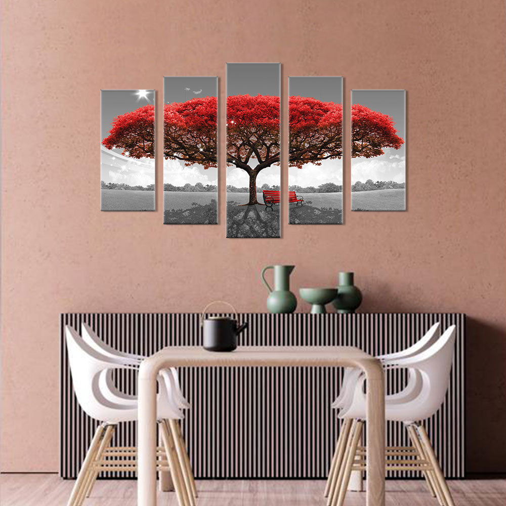 Romantic Red Tree Canvas Wall Art