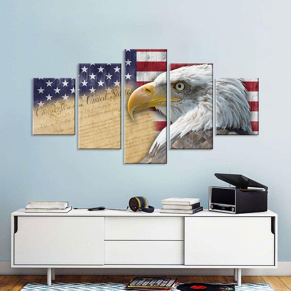 Rustic American Flag With Eagle Canvas Wall Art