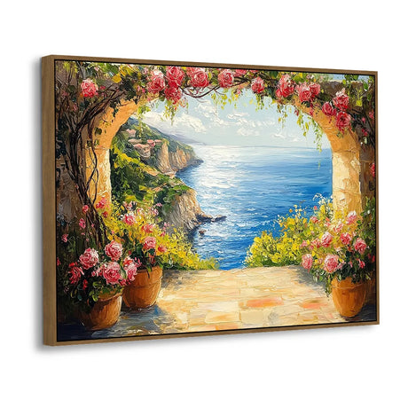 Seaside Bliss with Floral Archway Canvas Wall Art