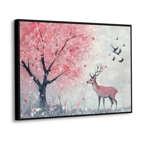 Serene Deer and Cherry Blossom Scene-Canvas Wall Art