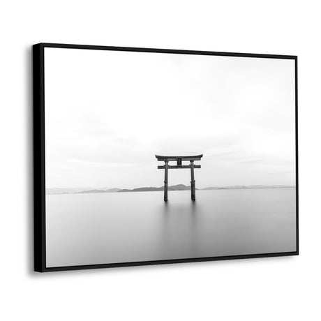 Serene Japanese Torii Gate – Black And White Landscape Canvas Wall Art