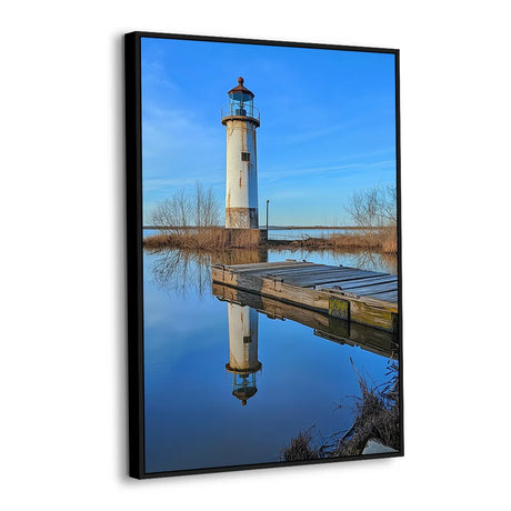 "Serene Lighthouse Reflection" Canvas Wall Art