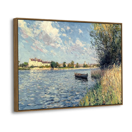 Serene Riverbank: A Scenic View In Impressionist Style - Canvas Wall Art