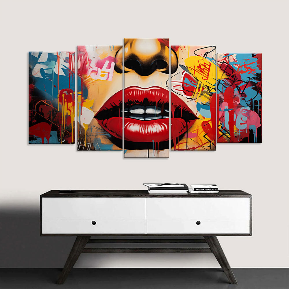 Sexy Woman Lips Graffiti Canvas Wall Art