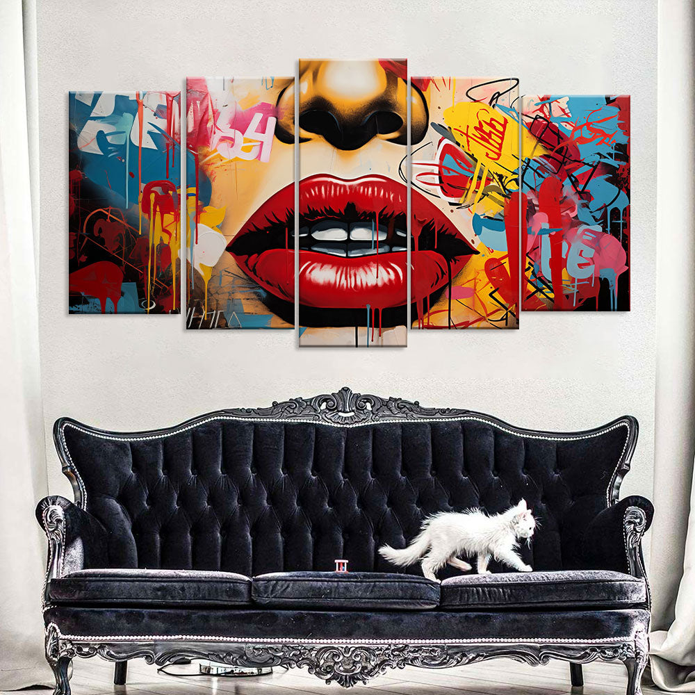 Sexy Woman Lips Graffiti Canvas Wall Art