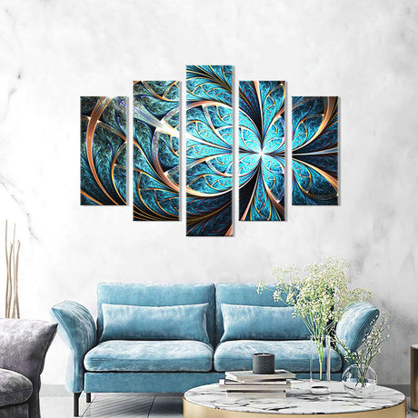 Shiny Blue Fractal Flower Canvas Wall Art