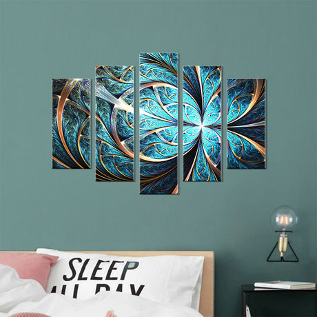 Shiny Blue Fractal Flower Canvas Wall Art