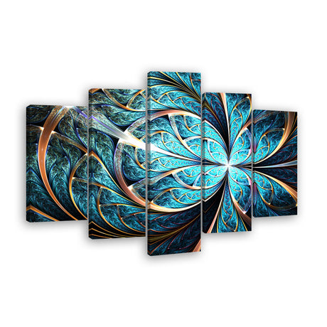 Shiny Blue Fractal Flower Canvas Wall Art