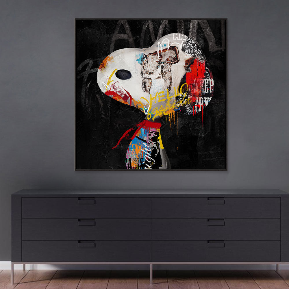 Snoopy Graffiti On Black Canvas Wall Art