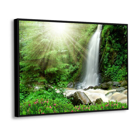 Sun-Drenched Forest Waterfall Canvas Wall Art