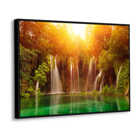 Sunlit Waterfall Paradise Canvas Wall Art