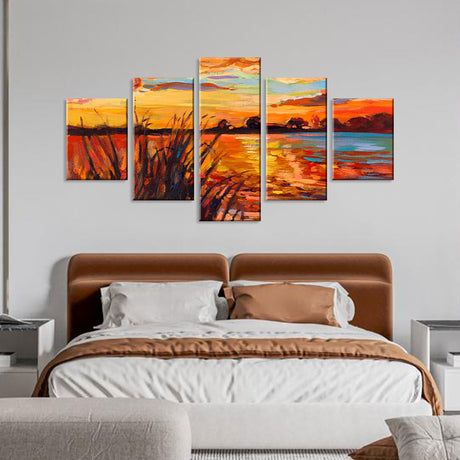 Sunset Evening Glow at the Lake Canvas Wall Art