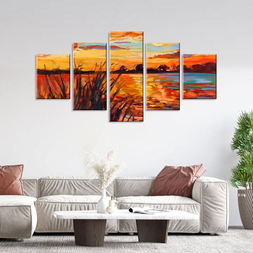 Sunset Evening Glow at the Lake Canvas Wall Art