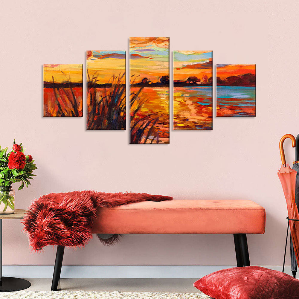 Sunset Evening Glow at the Lake Canvas Wall Art