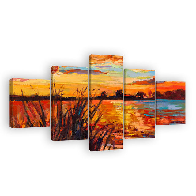 Sunset Evening Glow at the Lake Canvas Wall Art