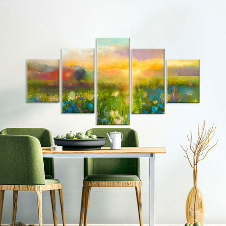 Sunset Meadow Landscape Canvas Wall Art