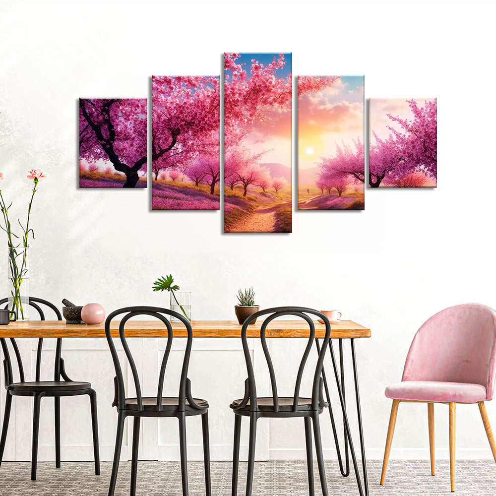 Blissful Sakura Sunrise Canvas Wall Art