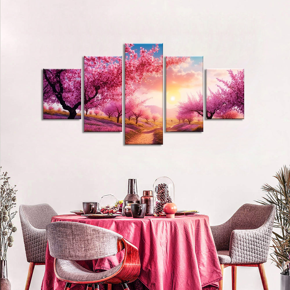 Blissful Sakura Sunrise Canvas Wall Art