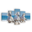 Three White Horses Running On The Beach Canvas Wall Art