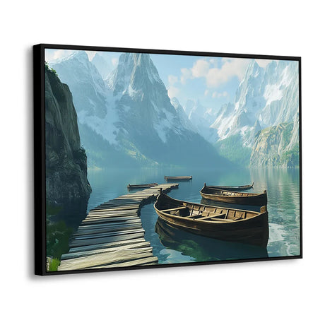 Tranquil Mountain Lake With Wooden Dock Canvas Wall Art