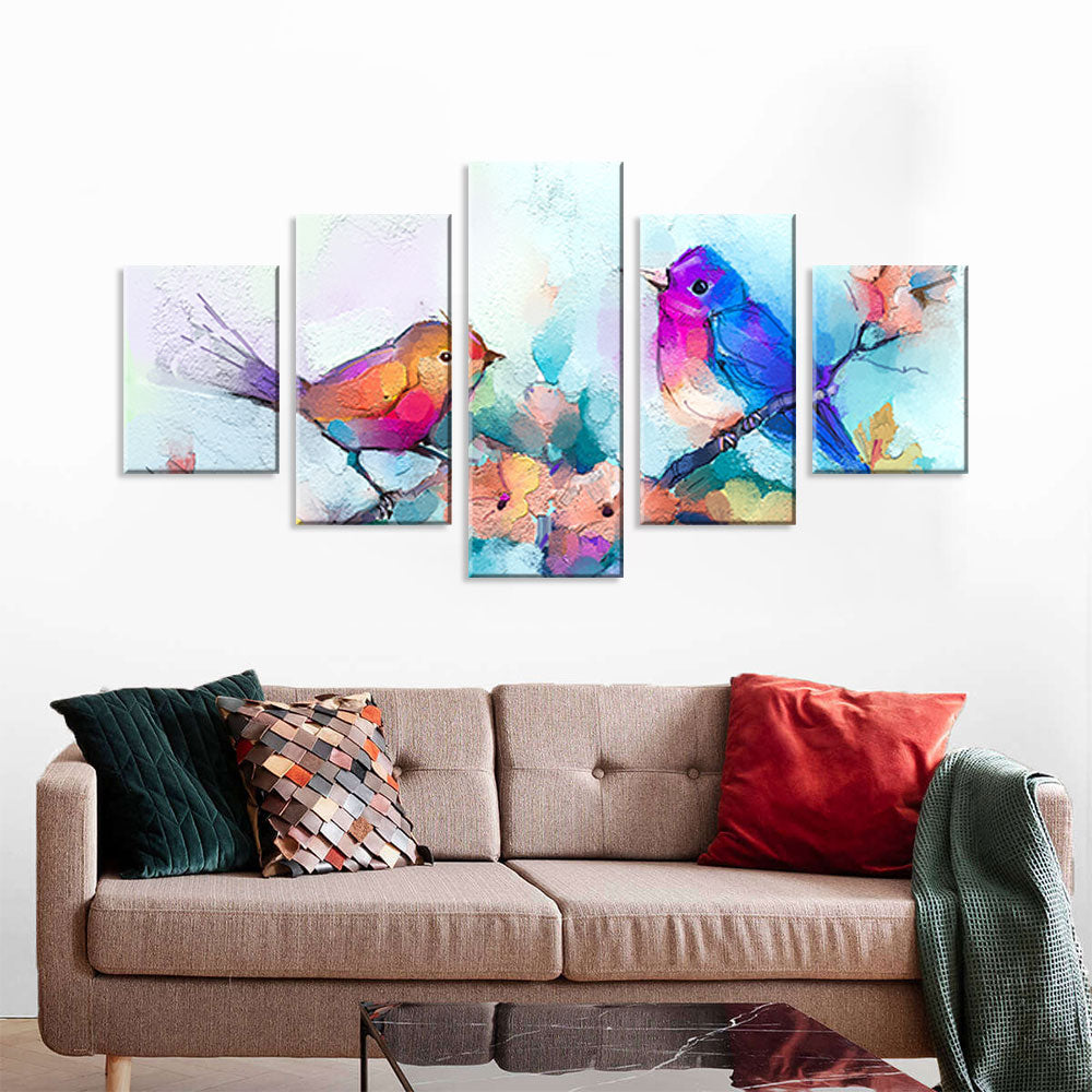 Colorful Watercolor Birds Canvas Wall Art