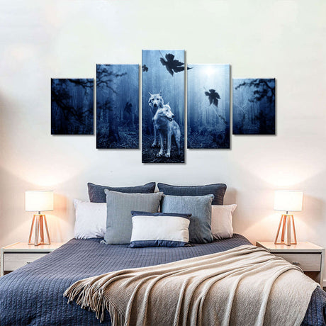 Two Wolves In A Mystic Forest Canvas Wall Art