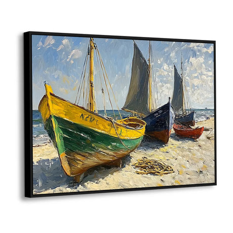 Vibrant Fishing Boats on the Shore Canvas Wall Art