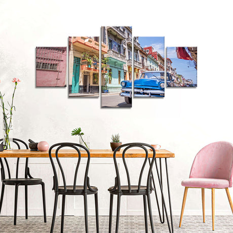 Vintage Car In Havana Street Canvas Wall Art