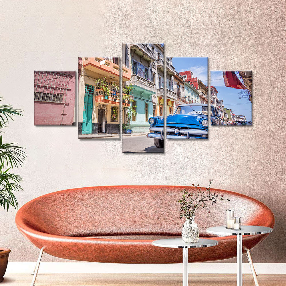 Vintage Car In Havana Street Canvas Wall Art