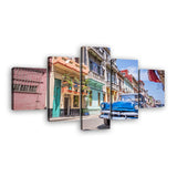 Vintage Car In Havana Street Canvas Wall Art