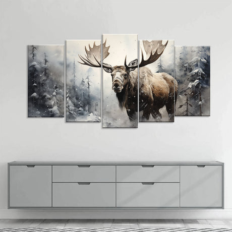 Majestic Moose in Snowy Forest - Multi-Panel Canvas Wall Art