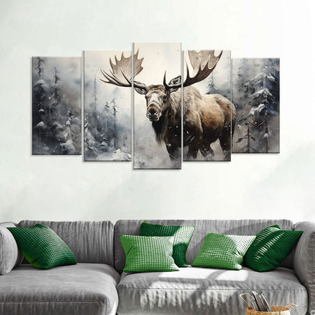 Majestic Moose in Snowy Forest - Multi-Panel Canvas Wall Art