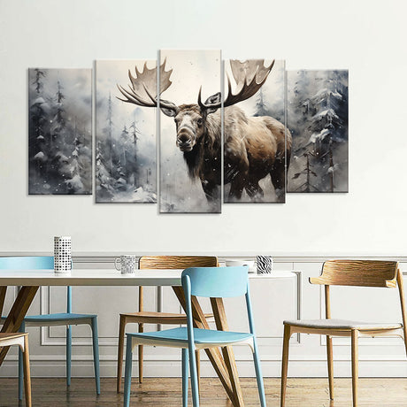 Majestic Moose in Snowy Forest - Multi-Panel Canvas Wall Art