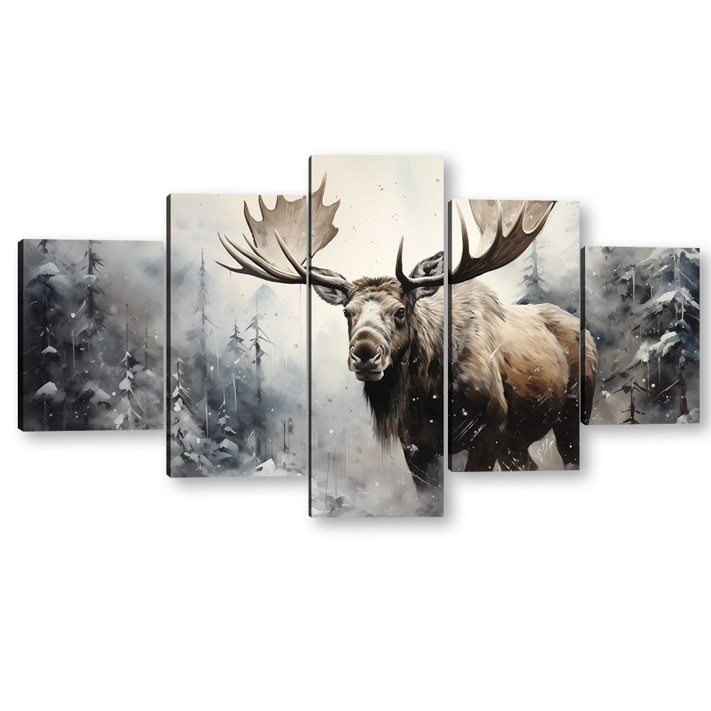 Majestic Moose in Snowy Forest - Multi-Panel Canvas Wall Art