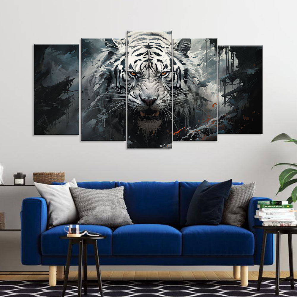 White Tiger In The Wild - Multi-Panel Canvas Wall Art