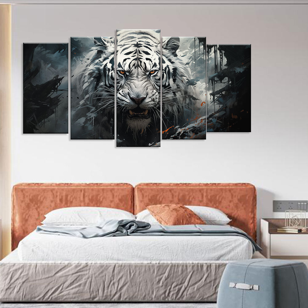 White Tiger In The Wild - Multi-Panel Canvas Wall Art